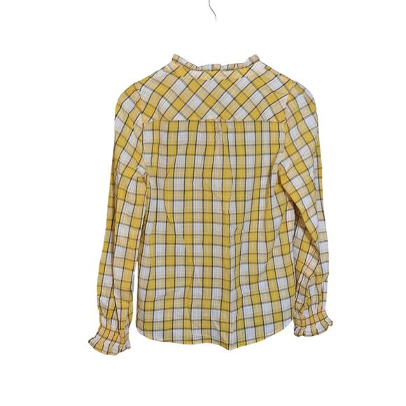 Talbots Womens Yellow Plaid Ruffle Trim Popover Blouse Size XS - Picture 2 of 5